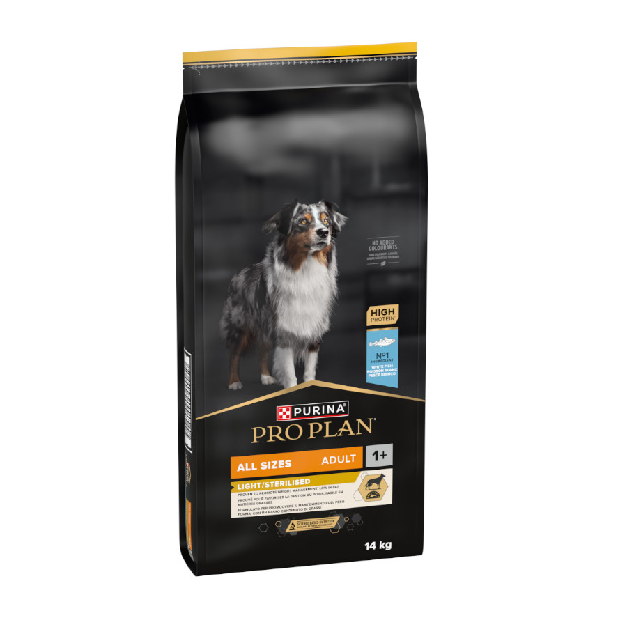 Pro Plan Adult All Sizes Light/Sterilised Peixe Branco ração para cães